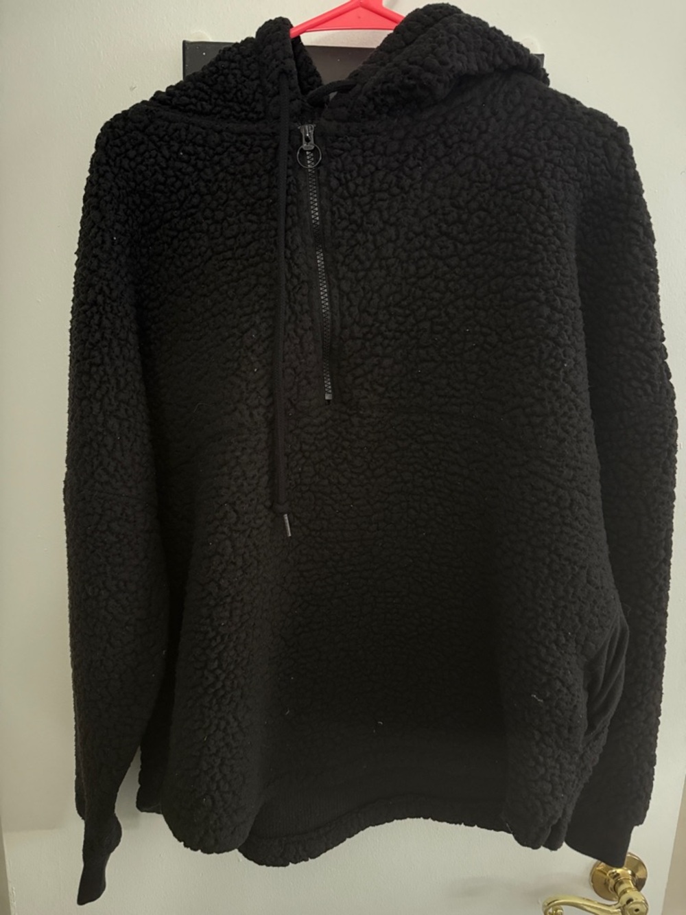 PINK Victoria's Secret Black Sherpa Half-Zip Hoodie